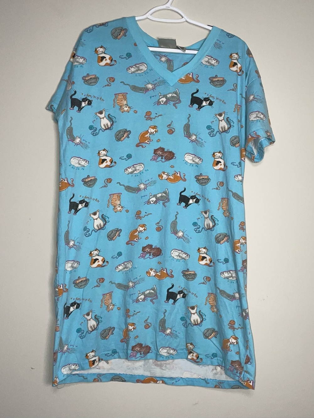 VTG EJC Apparel Group O/S Blue Cat Pattern 100% Cotton Nightgown Kitten